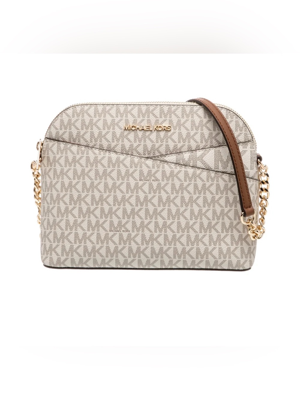 Michael Kors Beige/Acorn Signature MK Crossbody Bag NWT $398